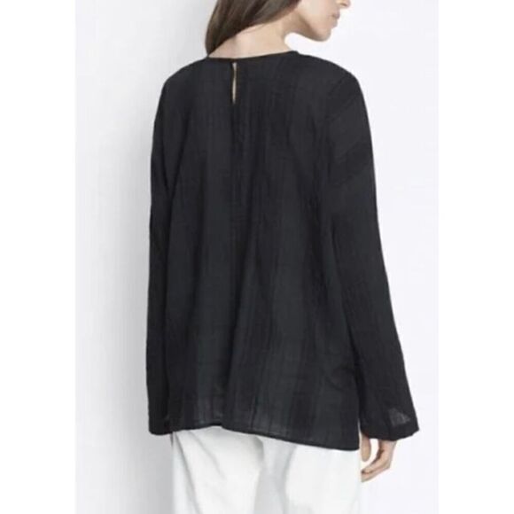 VINCE Black Shadow Plaid Drapey Easy Top - Picture 3 of 10